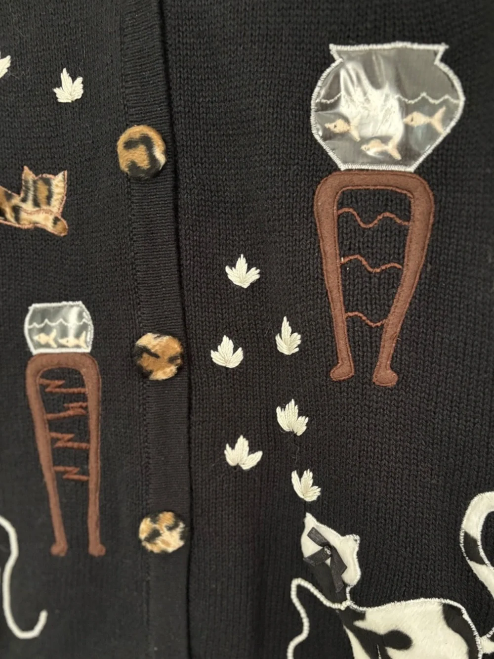 Vintage Cottagecore Crazy Cat Woman Embroidered Kitty Sweater Vest leopard SZ L